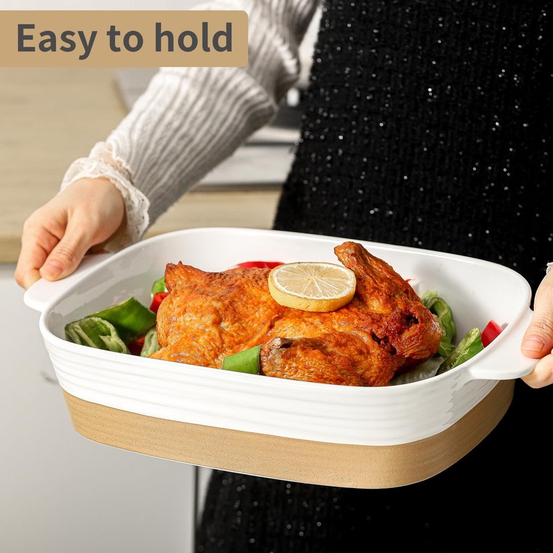 Hasense Ceramic Baking Dish with Handle, Deep Lasagna Pan and