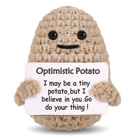 JELUTAR Mini Optimistic Funny Potato, 3 inch Knitted Doll with Card for Cheer Up Gifts and Party Decorations, Cute Crochet Doll for Women Men Mom Dad Friend Birthday Gifts (Potato)
