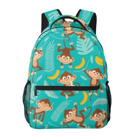HKHEHOP Monkey Leaves Banana Backpack For School Laptop Bags Bookbag Big Casual Daypack For Student Girls Boys Kids Teens Travel Sports Work