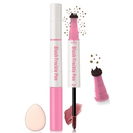 Wugbc Freckle Pen Blush 2 in 1 Natural Lifelike Light Brown Freckle Stamp Pink Liquid Blush for Cheeks Quick Dry Fake Freckles Long Lasting Faux Freckles Tattoo Marker Waterproof for Sunkissed Makeup