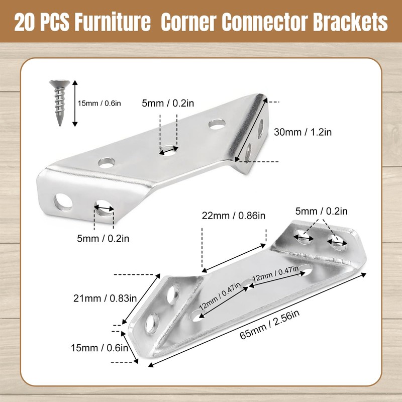 20 PCS Universal Stainless Steel Furniture Corner Connectors - 140