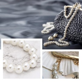 eMagTech 6 Pieces Faux Pearl Handbag Straps Replacement Beads Handbag Chain Handle Beads Purse Straps 25cm 50cm White One Size, White