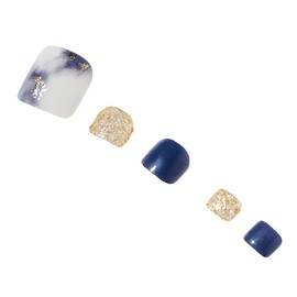 Sun&Beam Nails Nail Tip, Glitter, Foot, Short, False Nails, Cute, Popular, Stylish, Fashionable, Stick, Long Lasting, 24 Pieces (#1 - Blue and White Stone Pattern)