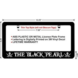 LOHIGHH Pirates of The Caribbean The Black Pearl White Lettering Custom License Plate Frame Black Metal 12" X 6"