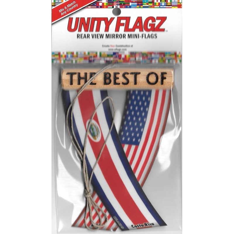 Rear view mirror car flags Costa Rica and USA unity