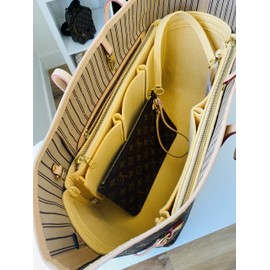 AlgorithmBags designed for LV Neverfull GM Purse Organizer Insert with Zippers Luxury Bag Shaper Liner (Tan)