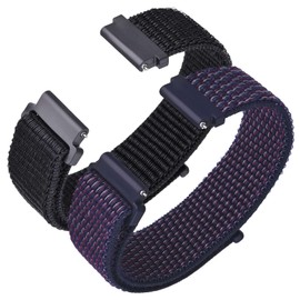 ANNEFIT Nylon Sport Loop Watch Bands 21mm, 2 Packs Quick Release Adjustable Strap for Men Women (Black and Indigo)