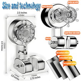 Adjustable Suction Cup Shower Head Holder – Wall Mounted Suction Bracket, Strong Suction Cup Wall Mount for Shower Hose, shower wand holder & Wall Mounted Suction Bracket (Silver)