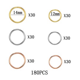 Dokpav 180 Pcs Hair Rings Braid Rings, 3 Colors / 2 Sizes Hair Hoops Hair Loop Clips, Metal Open Jump Rings Hair Accessories for Punk Hip Hop DIY Hairstyle Decoration