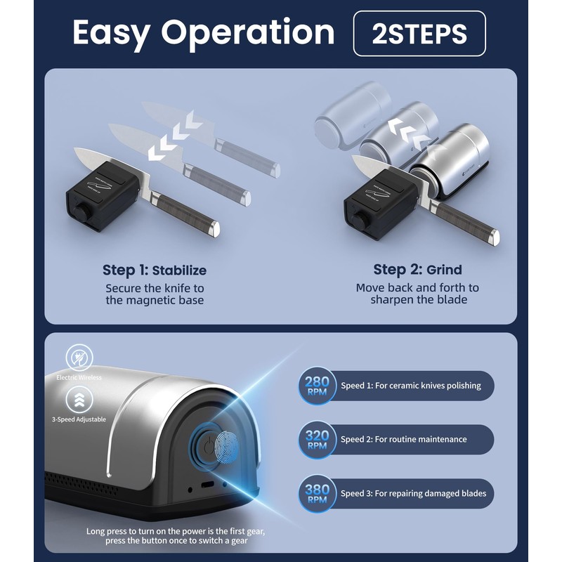 Upgraded Roller Knife Sharpener Kit | Electric Knife Sharpener with