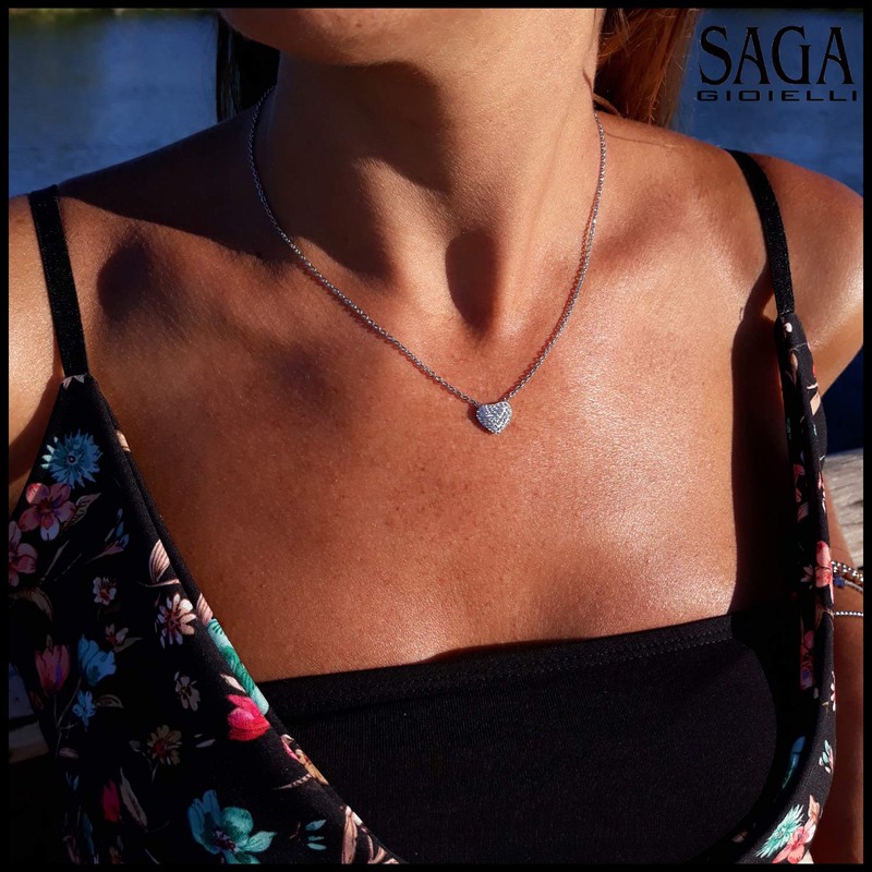 SAGA GIOIELLI® Women's Necklace Stainless Steel Heart Crystals, Stainless Steel