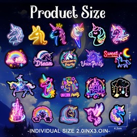 51 Pcs Neon Unicorns Stickers for Kids, Rainbows Sticker for Water Bottle, Vinyl Waterproof Laptop Decals for Teens Girls Boys, Students Adults Sticker Pack