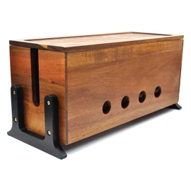 Large Cable Management Box, Wood Cord Hider Box & Organizer for Power Strip Hider Cable Storage for Office, TV Wires, Desk Cord Organizer, 14.1" x 6" x 6.3", Vintage Walnut