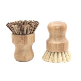 2Pcs Natural Dish Brush Scrubber, Bamboo Dish Scrub Brushes Kitchen Washing Up Brush for Cleaning Pots Pans Vegetables