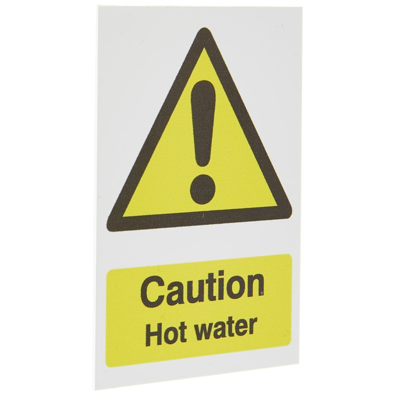 Seco Caution Hot Water Sign, 50mm x 75mm (Pack of