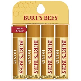 Burt's Bees - Bálsamo labial hidratante 100 % natural, miel con cera de abejas, 4 tubos