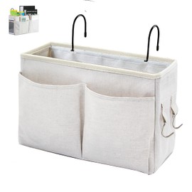 Bedside Caddy Organizer/Bedside Hanging Storage Bag Multi-Function Caddy for Bunk bed Hospital Beds Dorm Bed Rails, Holders Books Glasses Phones Magazine(White)