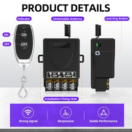 Gebildet 220V Wireless Remote Control Switch, AC80~265V, 30A, Relay Switch, 433MHz, RF Remote Switch for Lights, Pumps, Household Appliances, Security Systems (100m)
