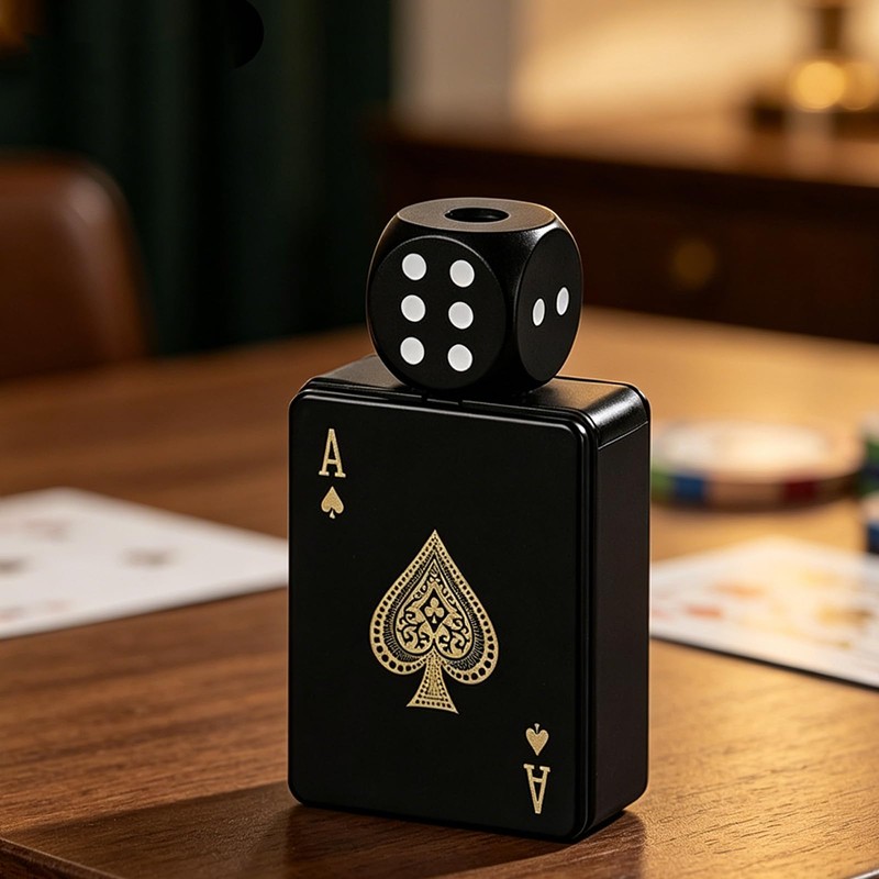 Black Spade A Card Lighter with 360° Spinning Dice, Jet