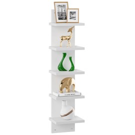 IBUYKE 5 Tier Wall Shelf Unit,White Vertical Shelf,Floating Storage Wall Shelf,Organizer Tall Tower Design Decorative Wall Mount Shelving for Home, Bedroom,Living Room,Office Decor WBC009W