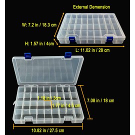DARUITE Plastic Organizer Box Small Clear Storage Containers with Lid Adjustable Compartments Organizers for Tool, Jewelry, Tackle, Earring, Craft, Beads - 1PC, 34 Grids