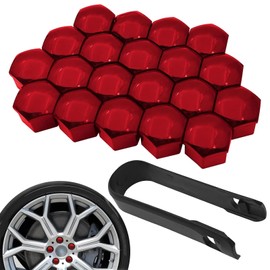 Merdege Pack of 20 Wheel Nut Cap, Automotive Tire Fixed Nut Sleeve, 17mm Tire Center Bolt Caps, Universal for Most Cars SUVs and Trucks (Red)