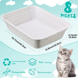 Gerrii 8 Pcs Disposable Litter Boxes for Cats, Paper Kitten Litter Trays 16.7 x 12.8 x 4.1 Inch White Portable 2 in 1 Travel Litter Box Pan for Indoor Outdoor Cat Hamster Guinea Pig Training Isolation