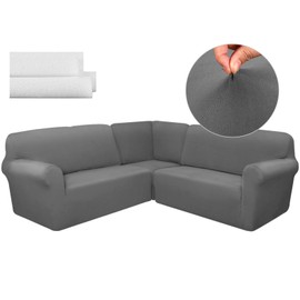Breling 3 Pcs L Shaped Couch Covers for Sectional Corner Sofa Stretch 5 Seat Washable Corner Sofa Slipcover Sectional Couch Protector for Living Room(Dark Gray,Milk Silk)