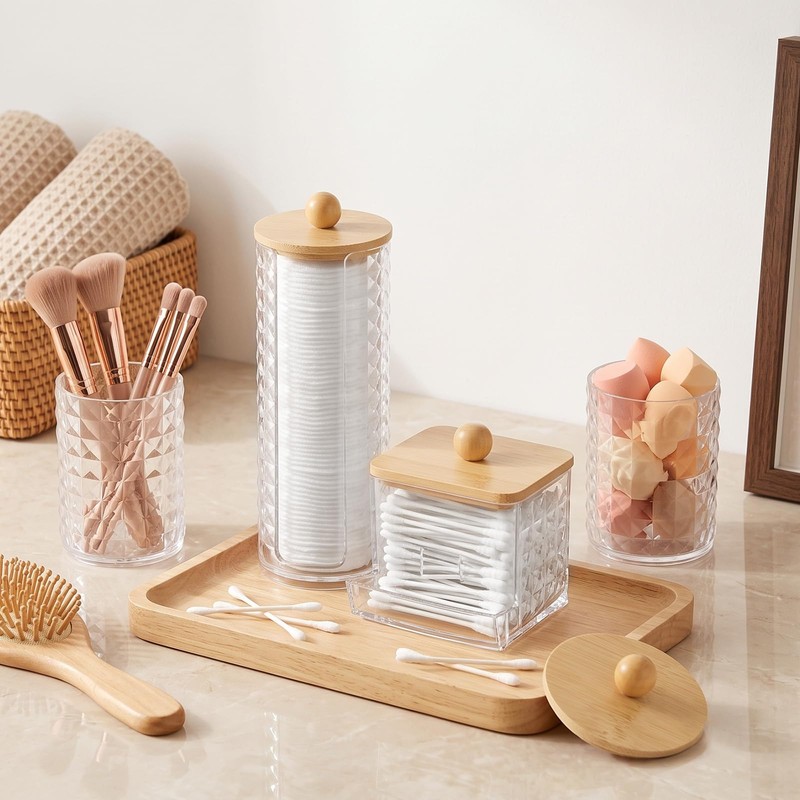 HOTUT 3PCS Cotton Pad Holder, Bathroom Jars Cotton Swab Box