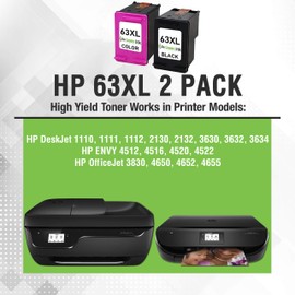 Be Green Ink Compatible Replacement Cartridges for HP DeskJet 1110, 1111, 2130, 2132, 3630, HP ENVY 4512, 4516, 4520, HP OfficeJet 3830, 4650, 4652, 4655 – HP 63XL Black and Color Ink (2 Pack- 1B, 1C)