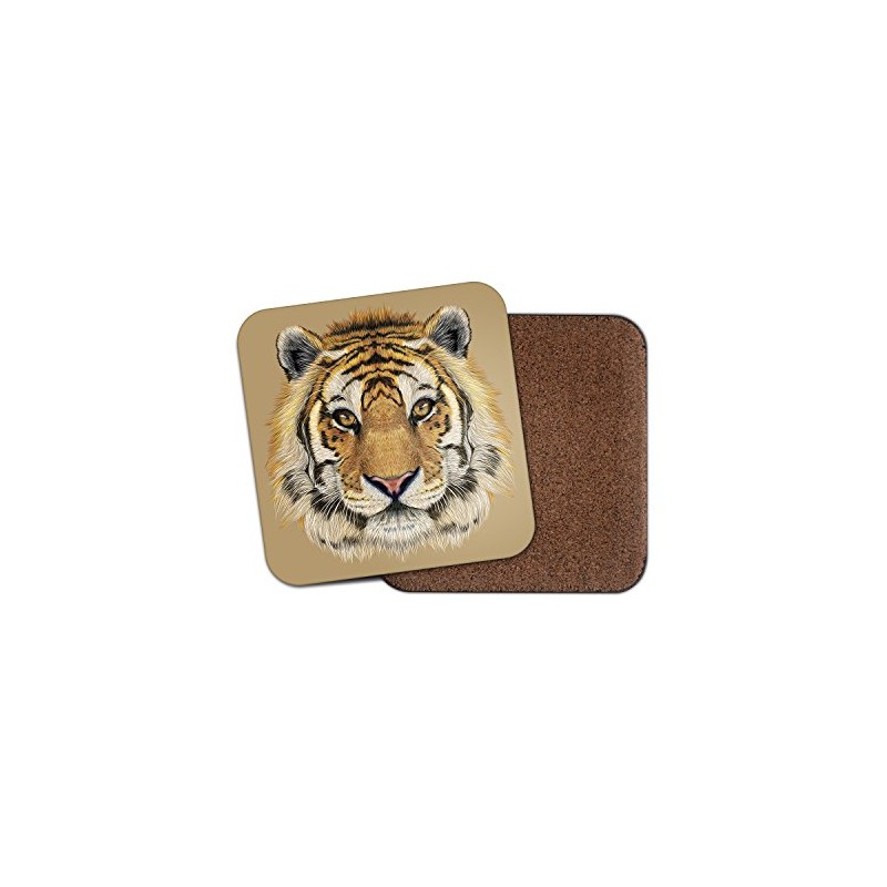 1 x Beautiful Tiger Sketch Cork Backed Drinks Coaster -