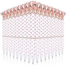 Leinuosen Diamond Top Ballpoint Pens, White with Rose Gold Dots, 50 Pens