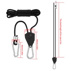 4 Packs Rope Ratchets, 1/8 inch Rope Pulley Ratchet Hangers, Heavy Duty Adjustable Ratchet Ropes, Adjustable Rope Hangers, Grow Light Rope Hangers with Carabiner Hook, 6.5-ft Long & 150 lbs Capacity
