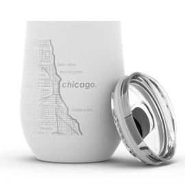Well Told Engraved Chicago Illinois Map Insulated Wine Tumbler, Etched Stainless Steel Wine Tumbler (12 oz, White) City Map Insulated Tumbler, Custom Insulated Tumbler, Outdoor Drinkware