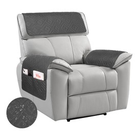 Niuoppy 3pcs Armrest Cover, Headrest Cover for Recliner Sofa, Waterproof Recliner Chair Cover with Side Pocket, Nonslip Armrest Slipcover Furniture Protector for Pets (Grey)