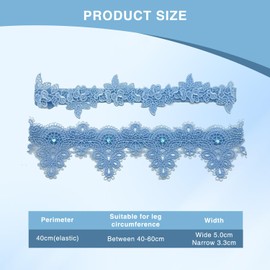 Landrain Pack of 3 Garters Blue Wedding Lace (Blue - White), blue