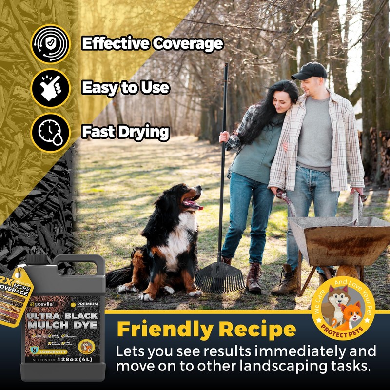 32oz Concentrated Ultra Black Mulch Dye with Gloves, Liquid Rubber
