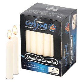 White Beeswax Shabbat Candles – Hand Dipped, Unbleached Traditional Shabbos Candles - 24 Pack - 5 Hour Burn Time - by Ner Mitzvah
