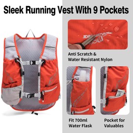 Lightweight Running Vest for Women and Men Hydration Backpack Pack with 1.5L Water Bladder Bag Running Gear Accessories for Hiking Trail Cycling Marathon (Orange)