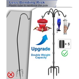 Tikimilor Upgrade 4-Hook Shepherds Hooks for Outdoor with Plastic Tube, 92" Heavy Duty Bird Feeder Pole with 5 Prongs Base, Adjustable Garden Hook for Solar Light, Hanging Plant, Wedding Decor, 1 Pack