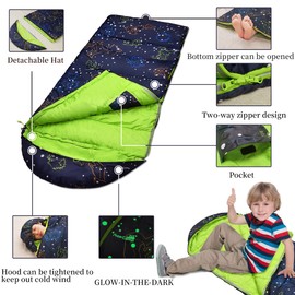 AceCamp 3 Seaons Sleeping Bags for Kids Boys and Girls, Lightweigth Glowing in The Dark, Perfect for Slumber Parties, Camping and Travel (3 Seasons, Kids, Temp 10℃-15℃)
