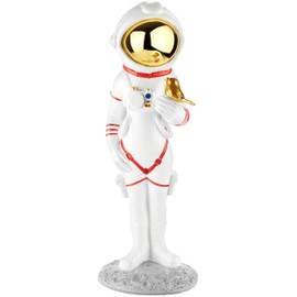 BRUBAKER Decorative Astronaut with Small Bird - 30 cm Spaceman Space Figure with Chrome-plated Helmet - Hand-Painted Modern Space Statue - Astronaut Gold and White