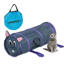 Relaxdays Cat Tunnel Mouse Design Foldable Cat Tube W x D 63 x 26 cm Play Tunnel Cat Accessories Polyester Colourful