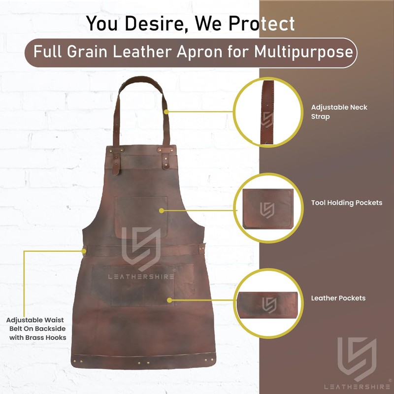 Dark Brown Full Grain Leather Apron Butcher Apron -Cook Apron