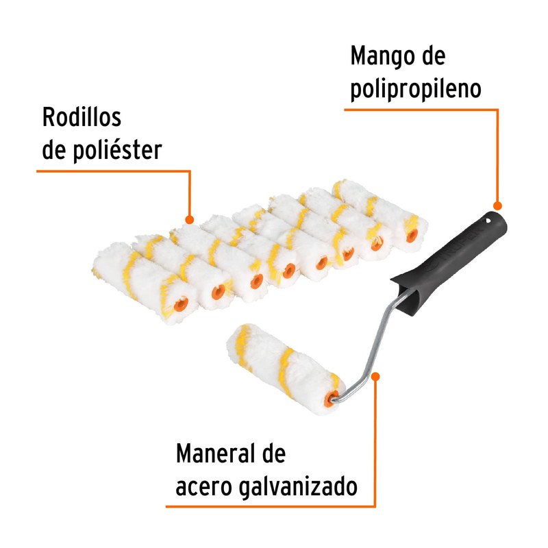 Truper ROPI-420N9, Kit de maneral y 9 mini rodillos de