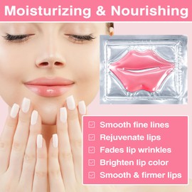 PERVALA 30Pcs Moisturizing Collagen Crystal Lip Mask, Lip Care Gel Pads for Dry Lips, Lip Patches, Reduce lip Wrinkles, Remove Chapped Skin, Firming & Hydrating & Plumping Your Lips（Pink）