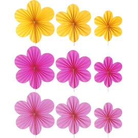 Paper Flowers, Paper Fans 20 cm, 25 cm, 35 cm, 3 Colours Wedding Fans with Accessories, Hanging Flowers Decoration, Reusable Wedding Party Background for Birthdays, Christmas, Home Decor, Pack of 9