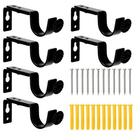 ZOCONE Pack of 6 Curtain Rod Brackets Metal Adjustable Wall Mount for Curtain Rods Black Curtain Rod Holder Wall Curtain Rod Brackets with Screws for Bedroom Bathroom
