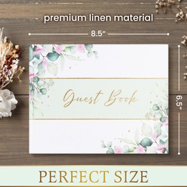 Smartkega Wedding Guest Book with Floral Cover - Linen Hardcover Guestbook for PolaroidPhotos - 120 Pages Elegant Guest Book for Wedding Reception & Memories