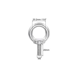 PATIKIL M8 x 20mm Lifting Shoulder Eye Bolt, 4Pcs 304 Stainless Steel Lifting Ring Threaded Eyebolt with Nuts Washers for Hanging Hammocks Articles